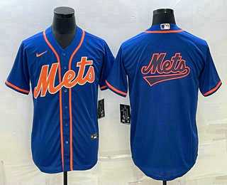 Men%27s New York Mets Big Logo Navy Blue Cool Base Stitched Baseball Jersey